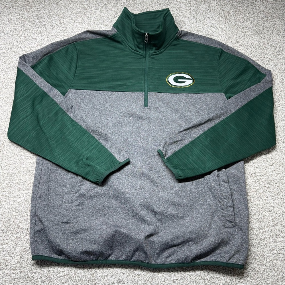 Men’s NFL Green Bay Packers Green Gray‎ Quarter-Zip Fleece Pullover Size Large L